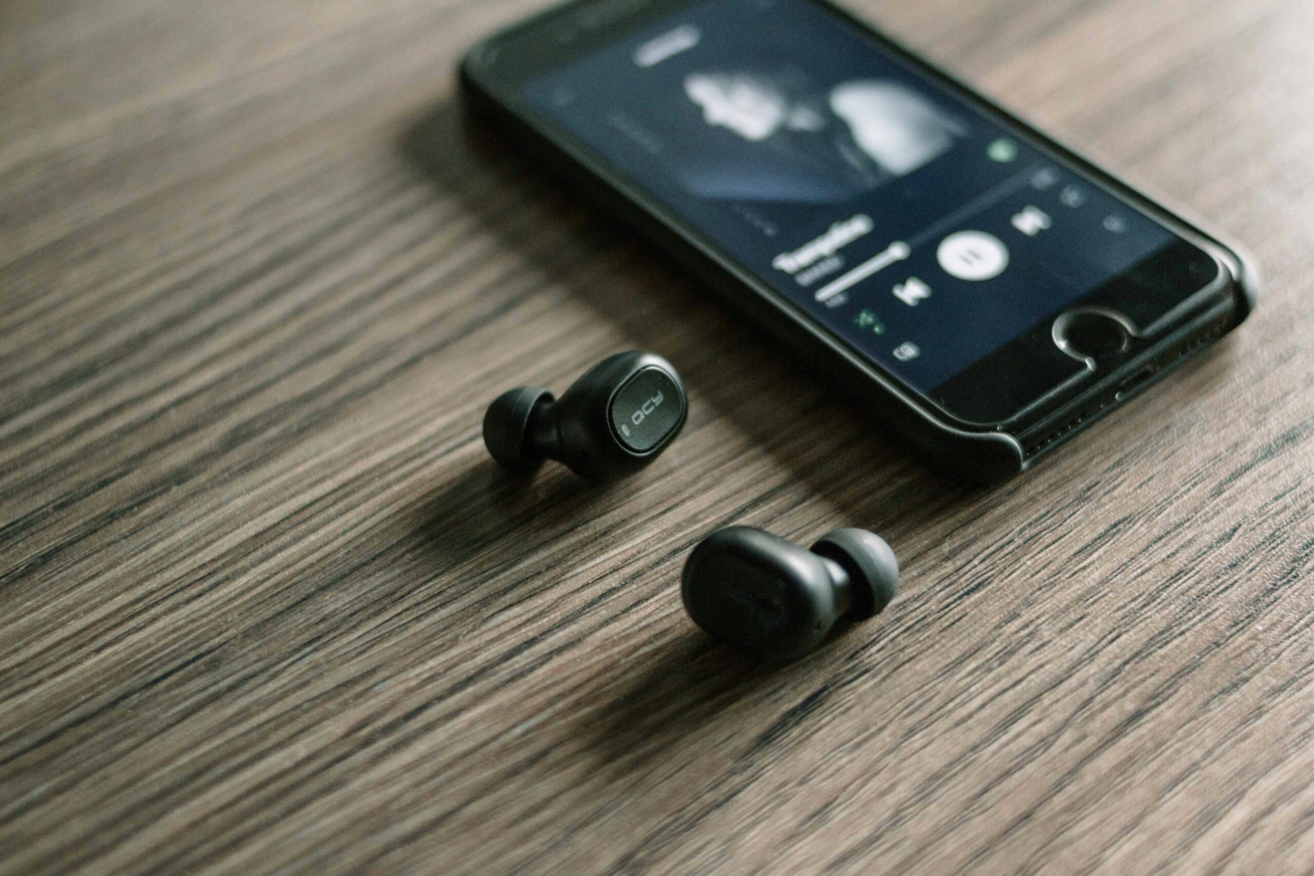 Phone with ear buds nearby